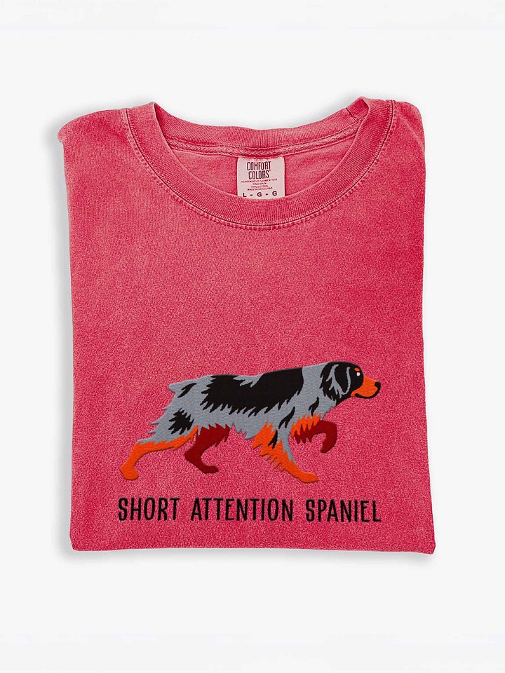 Short Attention Spaniel T-Shirt(Embroidered) of a Brittany Spaniel(Tricolor) product image (1)
