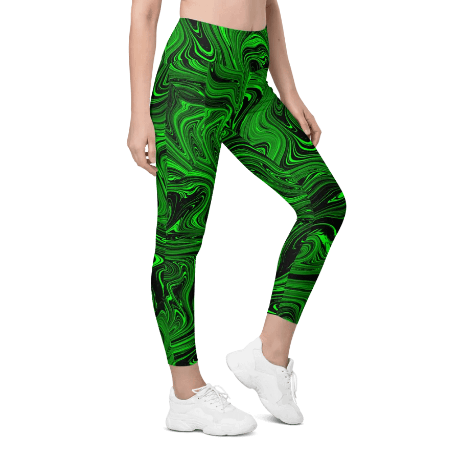 Leggings with Pockets - Green and Black Fluid Swirls product image (4)