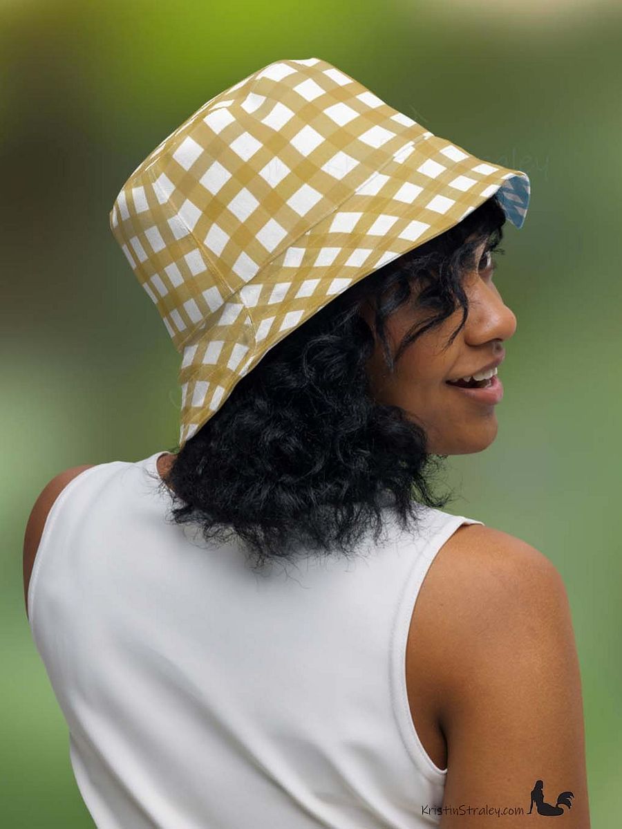 Gingham Reversible Bucket Hat Blue and Mustard Yellow Checker product image (5)
