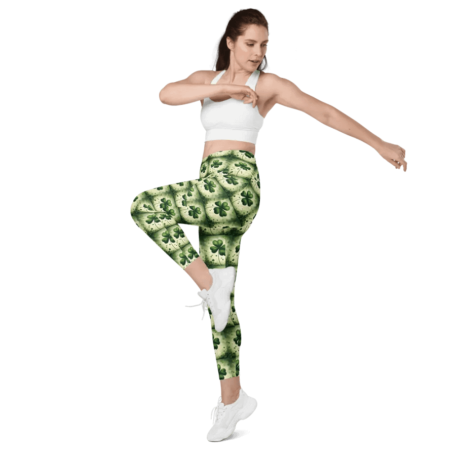 Whimsical Lucky Four Leaf Clover St Patrick’s Day Leggings product image (10)