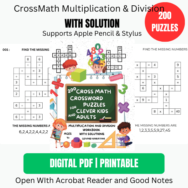 200 Crossmath Puzzles: Multiplication and Division for Kids (Ages 4-8) | Ebook | Printable PDF product image (1)
