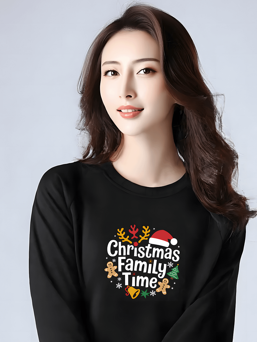 Minimalist Winter Christmas Sweatshirt | Happy Family Time Crewneck product image (5)