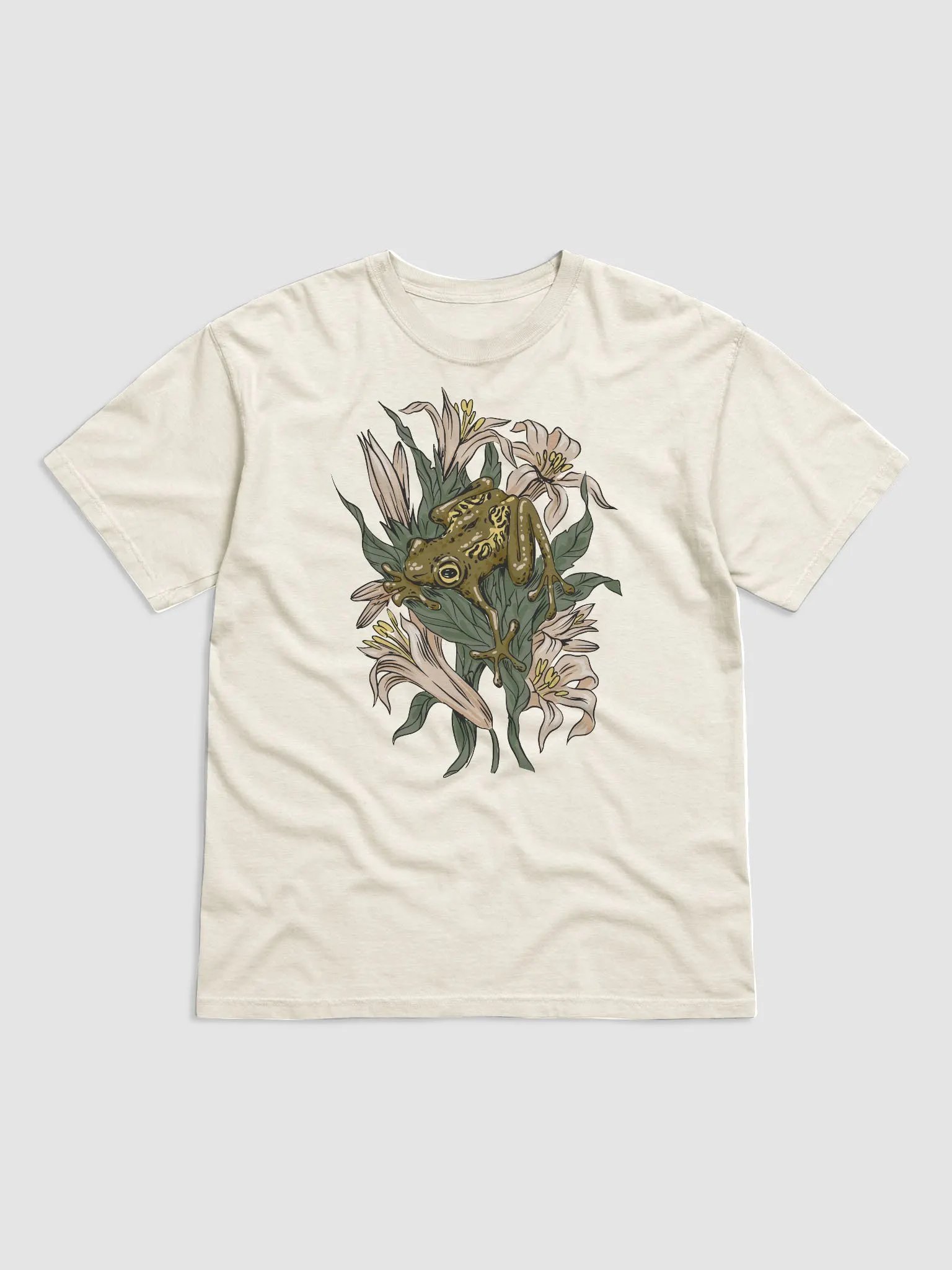 Goblincore and Cottagecore Shirts for Frog Lovers | Forest Frog on some Water Lilies Botanicals T-Shirt product image (11)