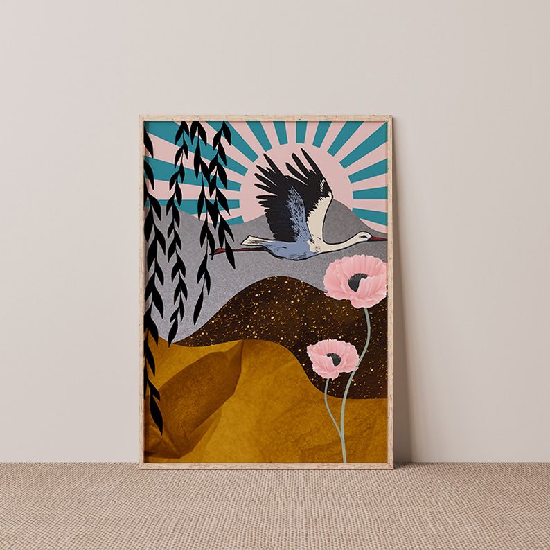 Japanese Red-Crowned Crane Collage Art Print product image (9)