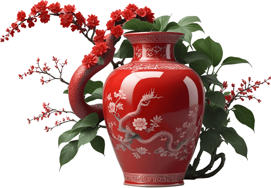 Chinese Art – Red Vase with Snake Motif PNG product image (1)