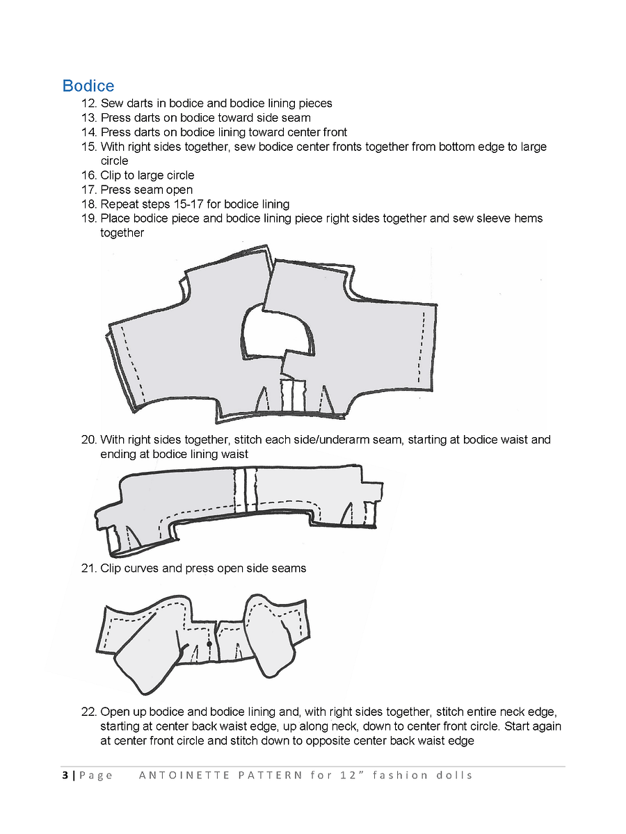 Antoinette sewing pattern for 12" fashion dolls product image (3)