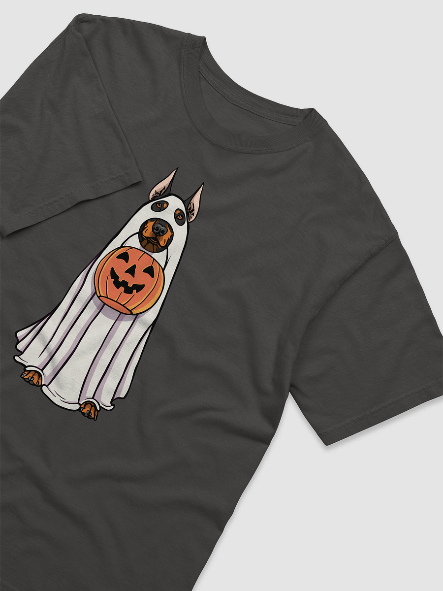 Funny Halloween Doberman T-Shirt | Funny Doberman Wearing a Ghost Costume and Holding a Pumpkin Basket product image (6)