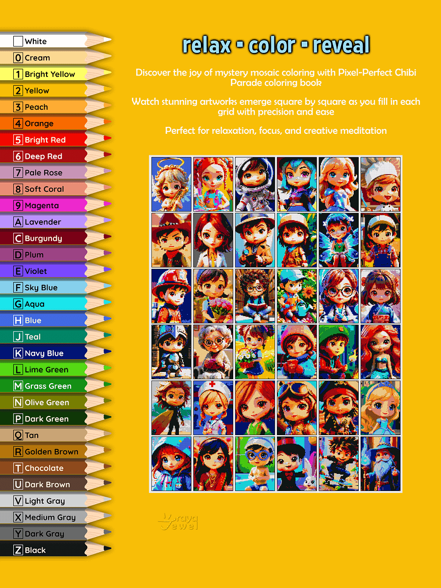 Pixel-Perfect Chibi Parade Mystery Mosaic Color By Number: Pixel Art Digital Coloring Book with 36 Illustrations product image (2)