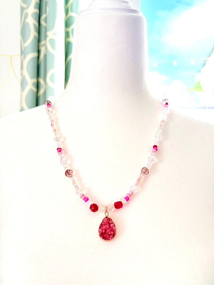 Beach Rose Druzy Pendant Necklace | Handmade Glass Beaded Jewelry | Monique Faella Designs™ | MFD-00186 product image (1)