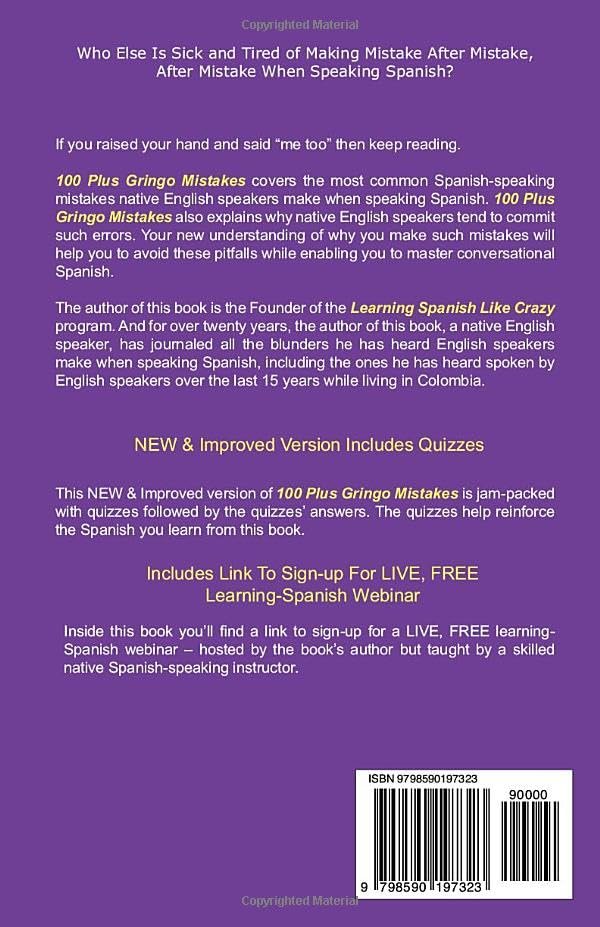 Avoid 100 Plus Gringo Mistakes - Learn Conversational Spanish: NEW & Improved Edition Includes Exercises with Questions & Answers product image (2)