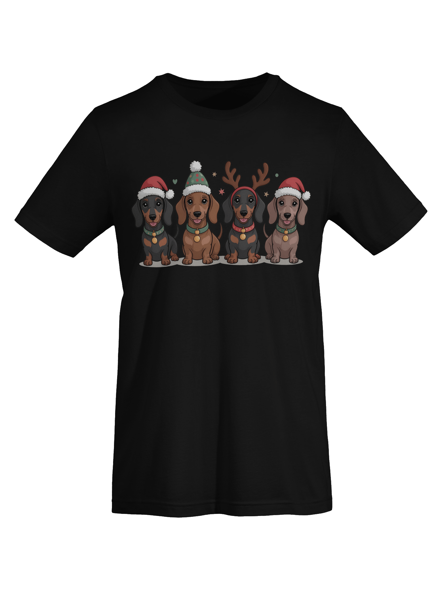 Cute Christmas Dachshund Puppies T-Shirt – Santa Hat & Reindeer Antler Doxies product image (8)