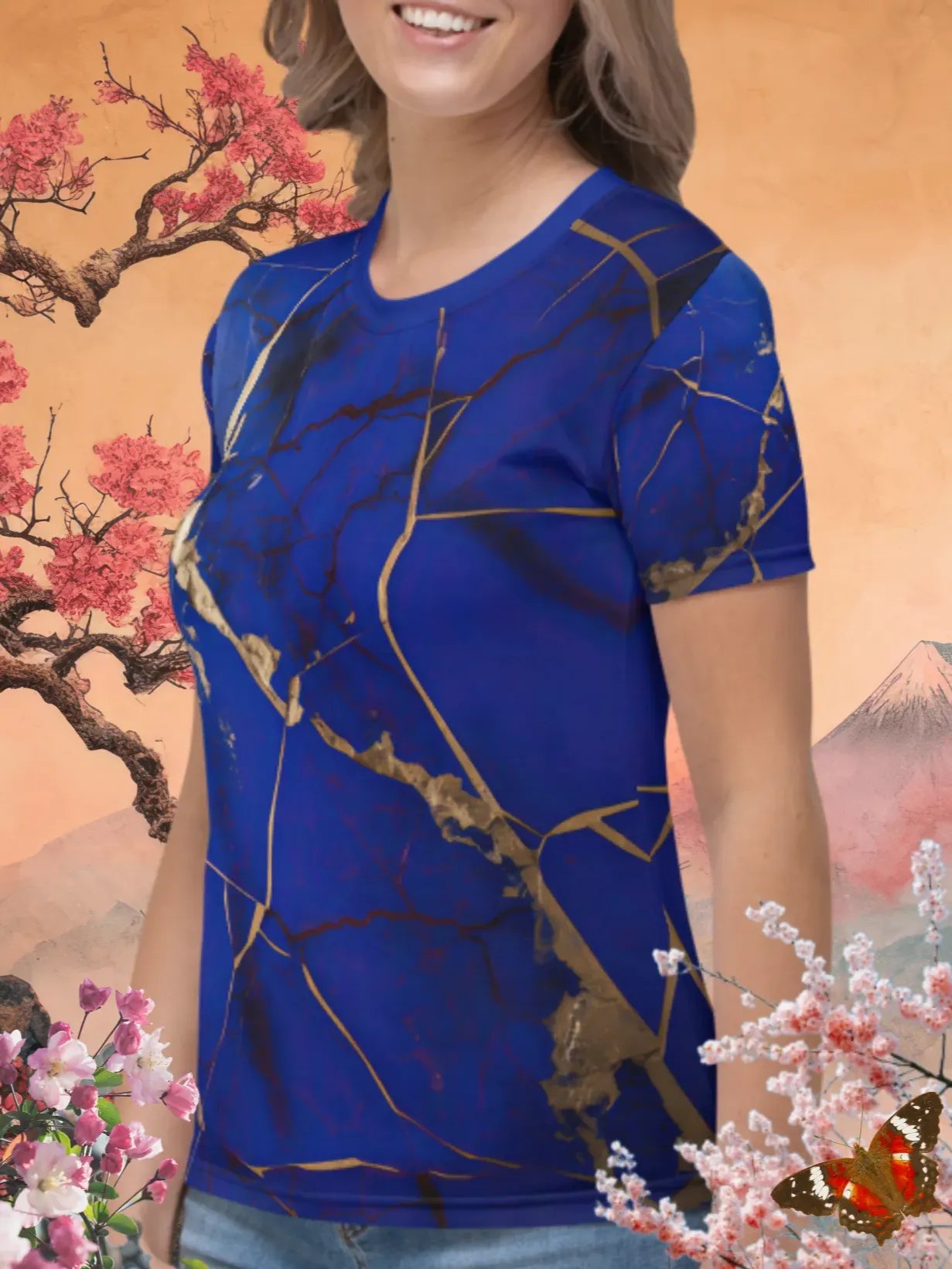 Elegant Blue Kintsugi T-Shirt product image (2)