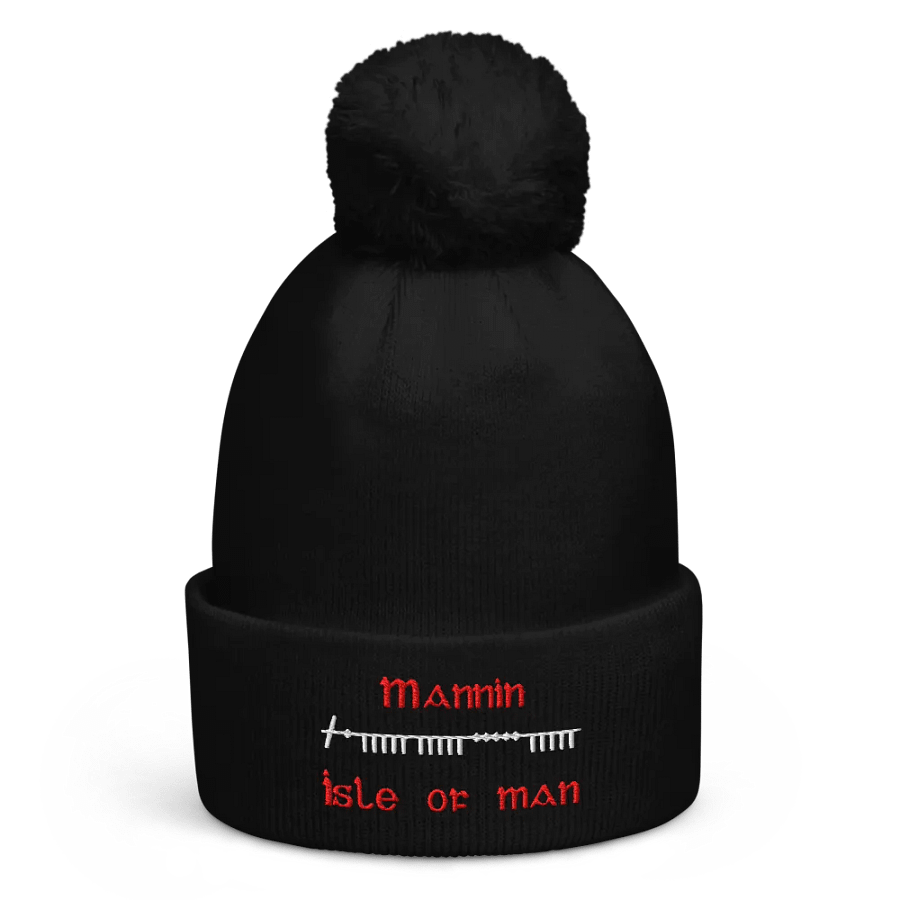 Isle of Man/Mannin Scholastic style Ogham embroidered Pom-Pom Beanie product image (1)