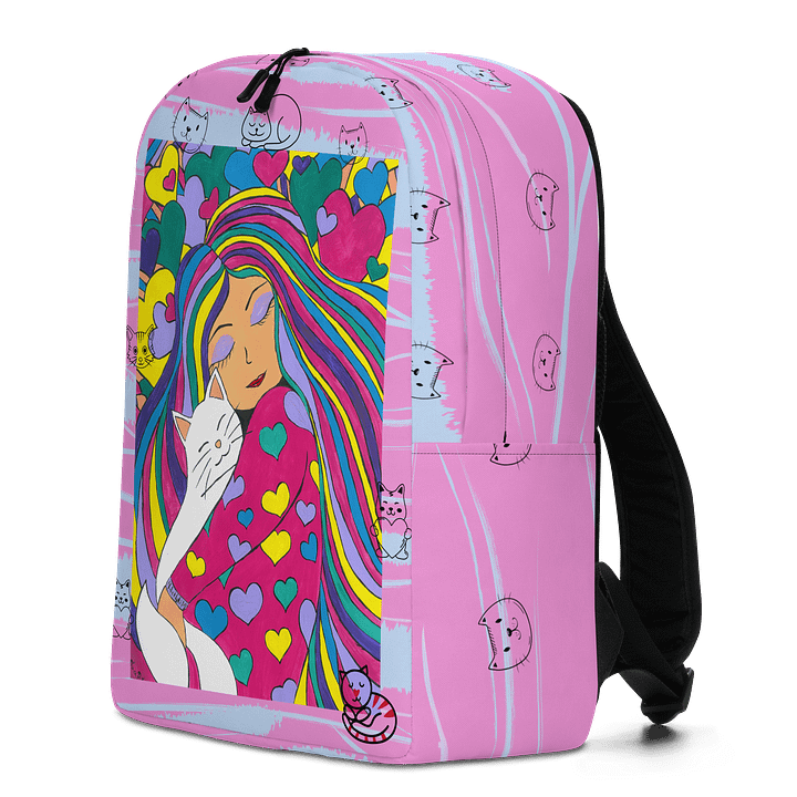 Girl with the cat (art by Dina R.) acrylic painting picture - Minimalist Backpack product image (2)