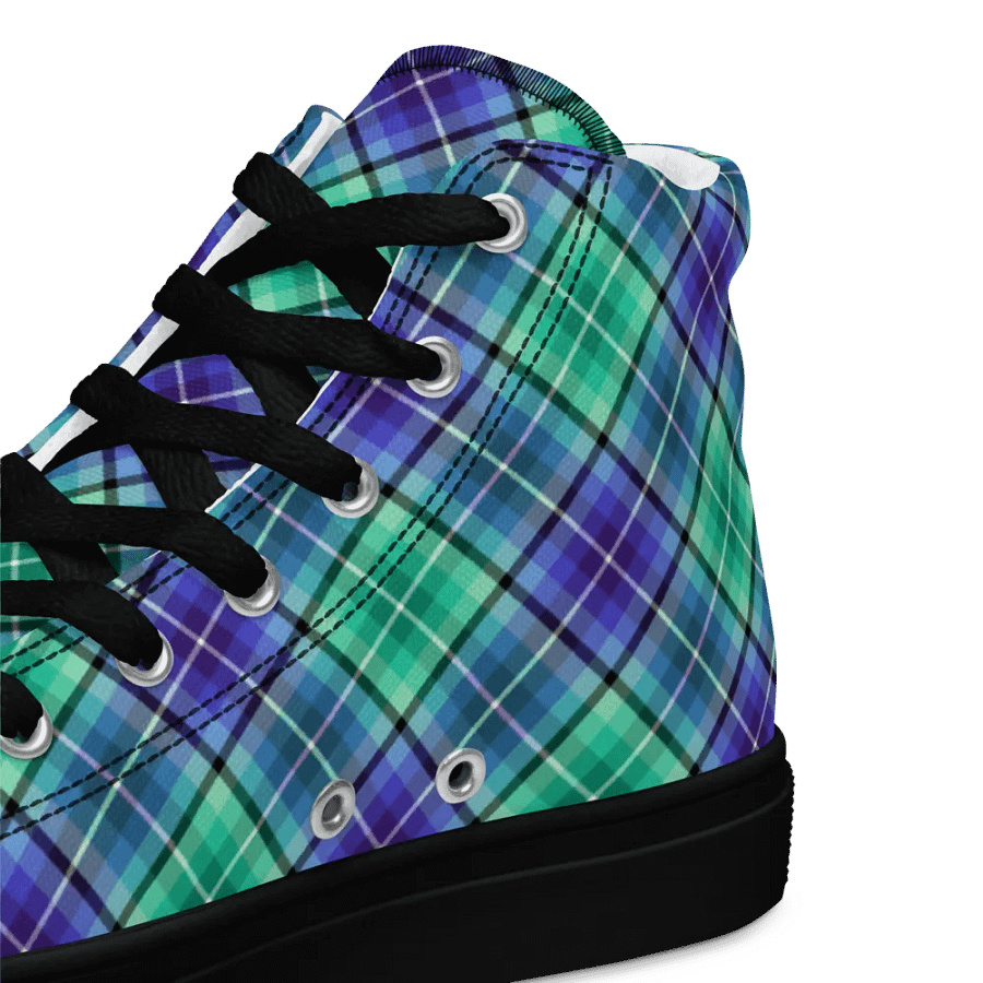 Bright Green and Purple Plaid Men's High Top Shoes product image (12)