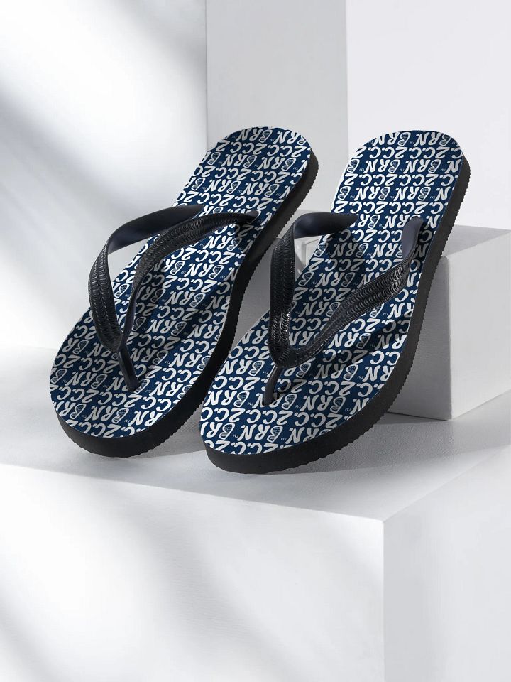 BOURNE to Flip Flop™ | Cape Cod Vibes for Your Soles | Mini BRN.2C.C. Logo Repeat Sandals | White Logo on Navy product image (1)