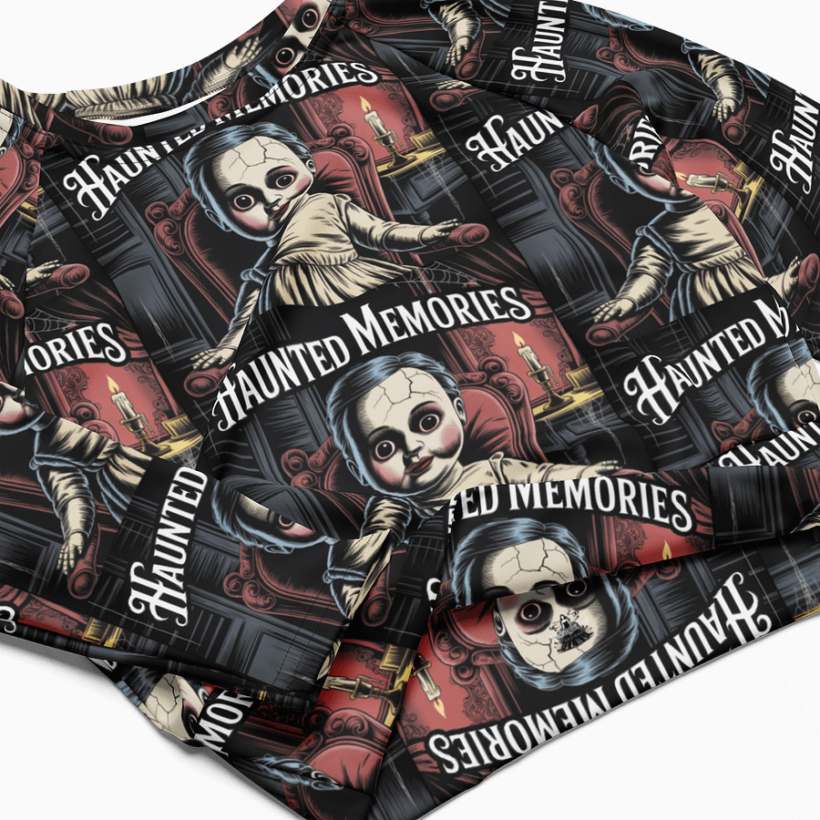 Midnight Veil Designs Gothic All-Over Print Long Sleeve Crop Top - Haunted Memories Black product image (4)