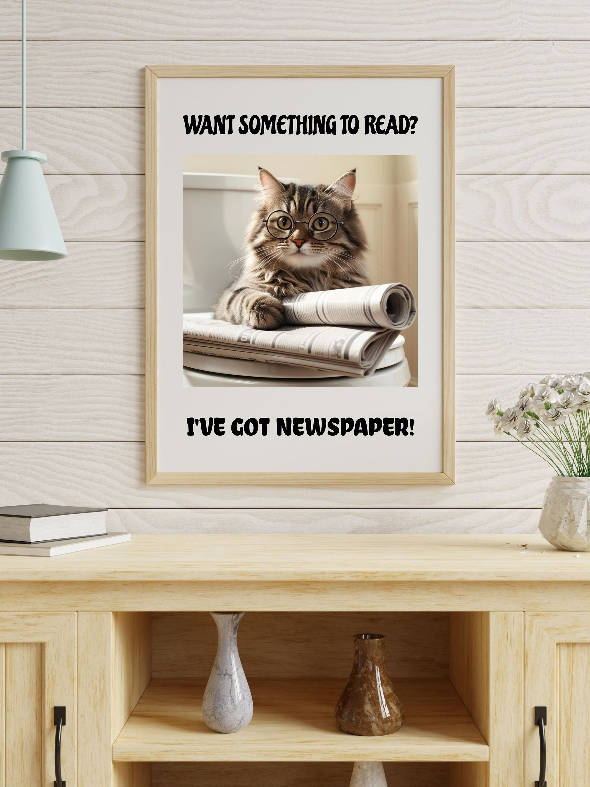 Cat With Newspapers Bathroom Downloadable Wall Art product image (5)