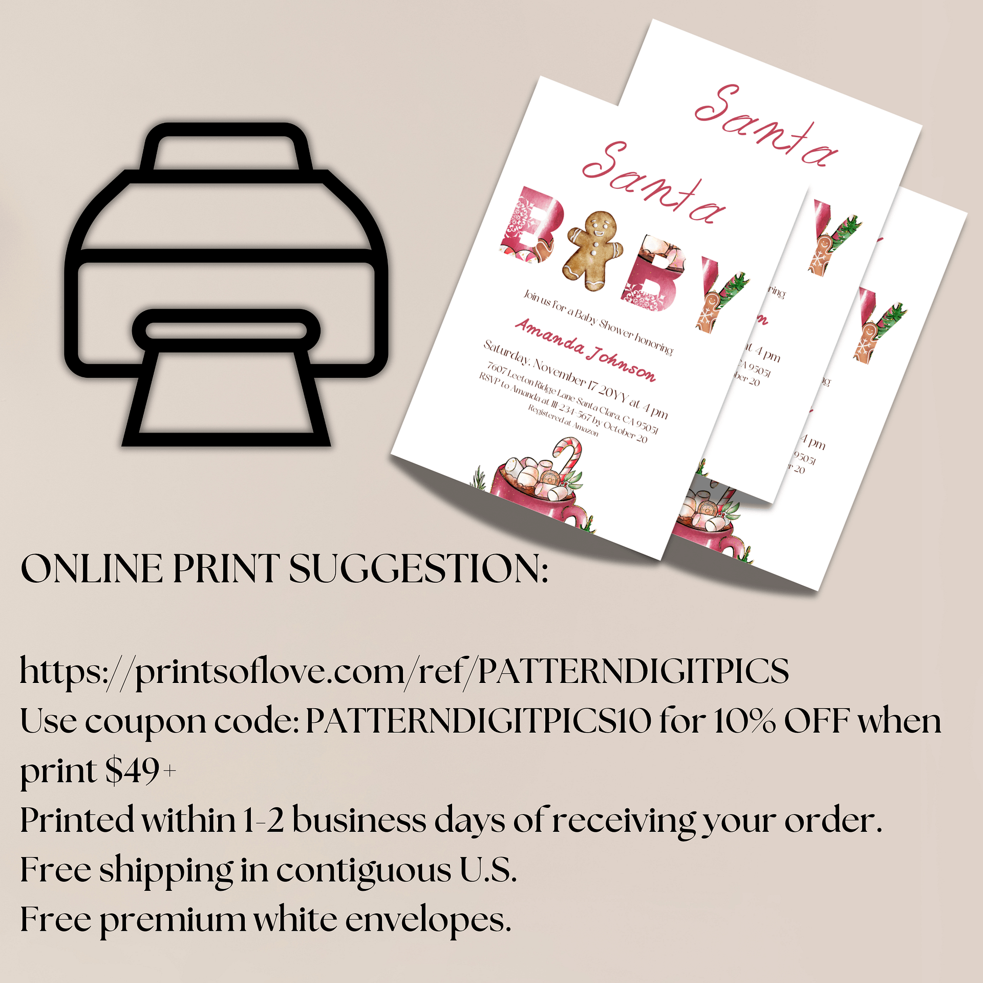 Santa Baby Shower Invitation for Christmas Gingerbread Man Themed Party, Digital Download Winter Invite Canva Template product image (10)