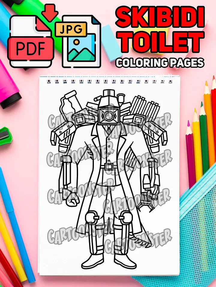 Fred Large Cameraman from Skibidi Toilet | Coloring Page | Printable PDF & JPG product image (1)