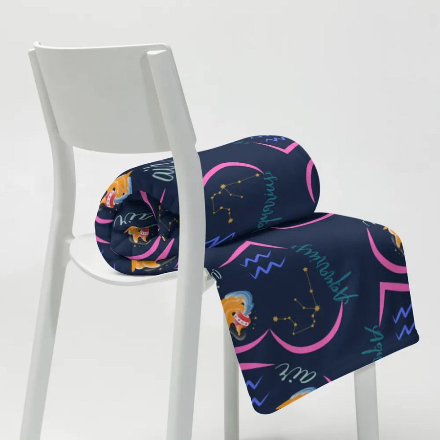 Zodiac Astrology Sun Sign Aquarius, Great Valentines Gift, Get Well, Off to School or Under the Stars Solar System Blanket product image (8)