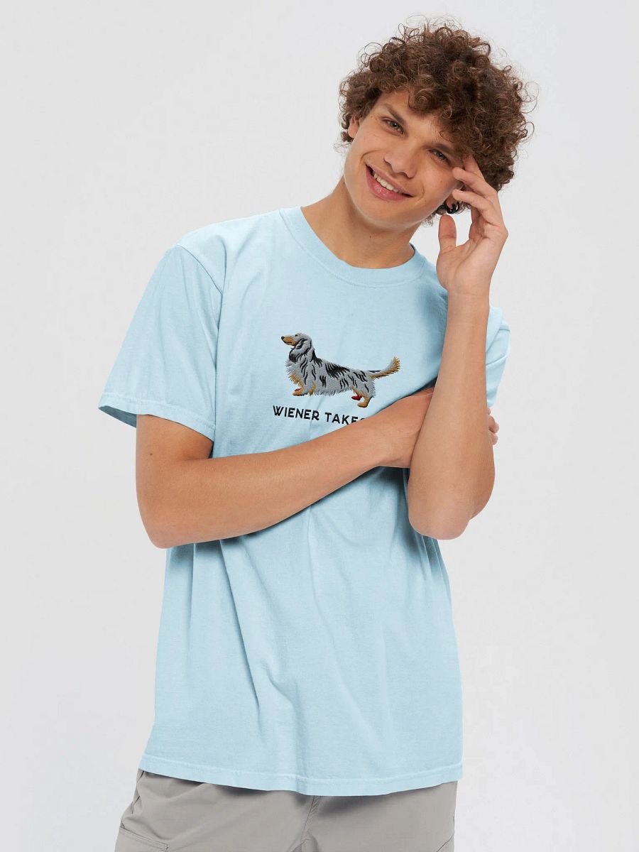 Wiener Takes All T-Shirt(Embroidered) of a Longhaired Dachshund(Dapple) product image (45)