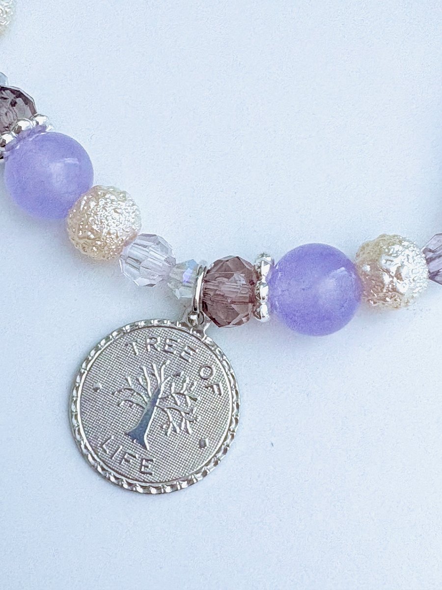 Tree of Life Charm, Purple Beaded Stretch Bracelet | Handmade 8" Stretch Bracelet | Coastal Charm Jewelry by Monique Faella Designs™ | MFD-00058 product image (4)