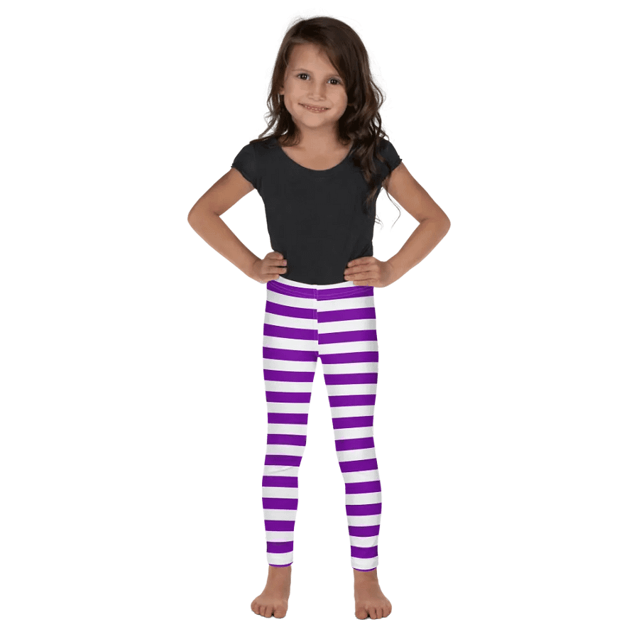 Striped Purple and White Kids Leggings product image (6)