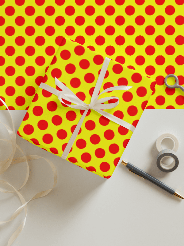 Red Polka Dots on Yellow Wrapping Paper Sheets product image (1)