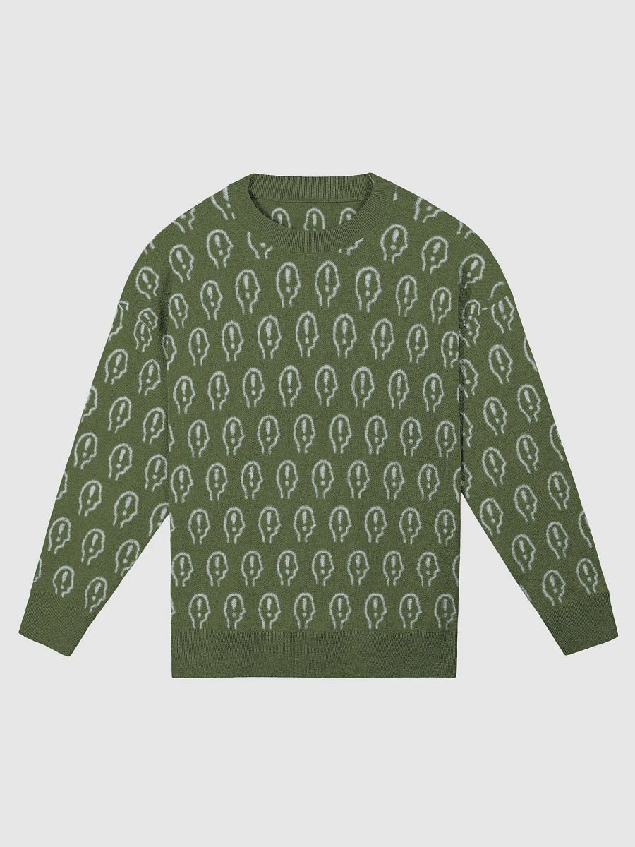 EXCLAIMING MENTALLY (repeating design, olive and light blue) relaxed knitwear crewneck product image (1)
