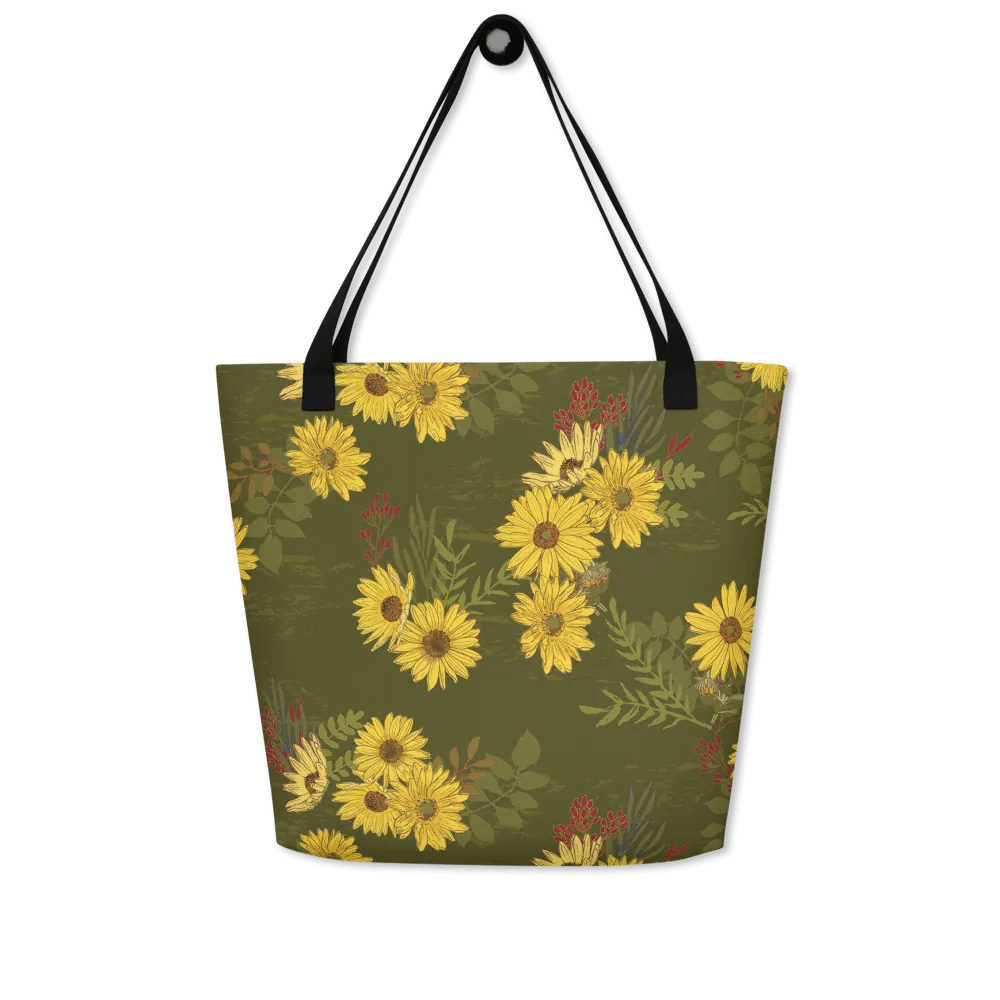 “Helianthus Sunflower Scattered Amongst the Greens” Large Tote Bag product image (1)