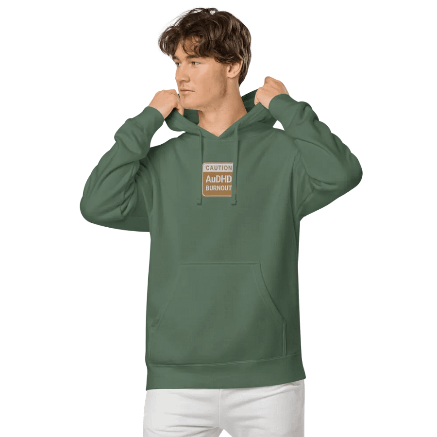 CAUTION: AuDHD BURNOUT embroidered pigment hoodie (brown design) product image (4)
