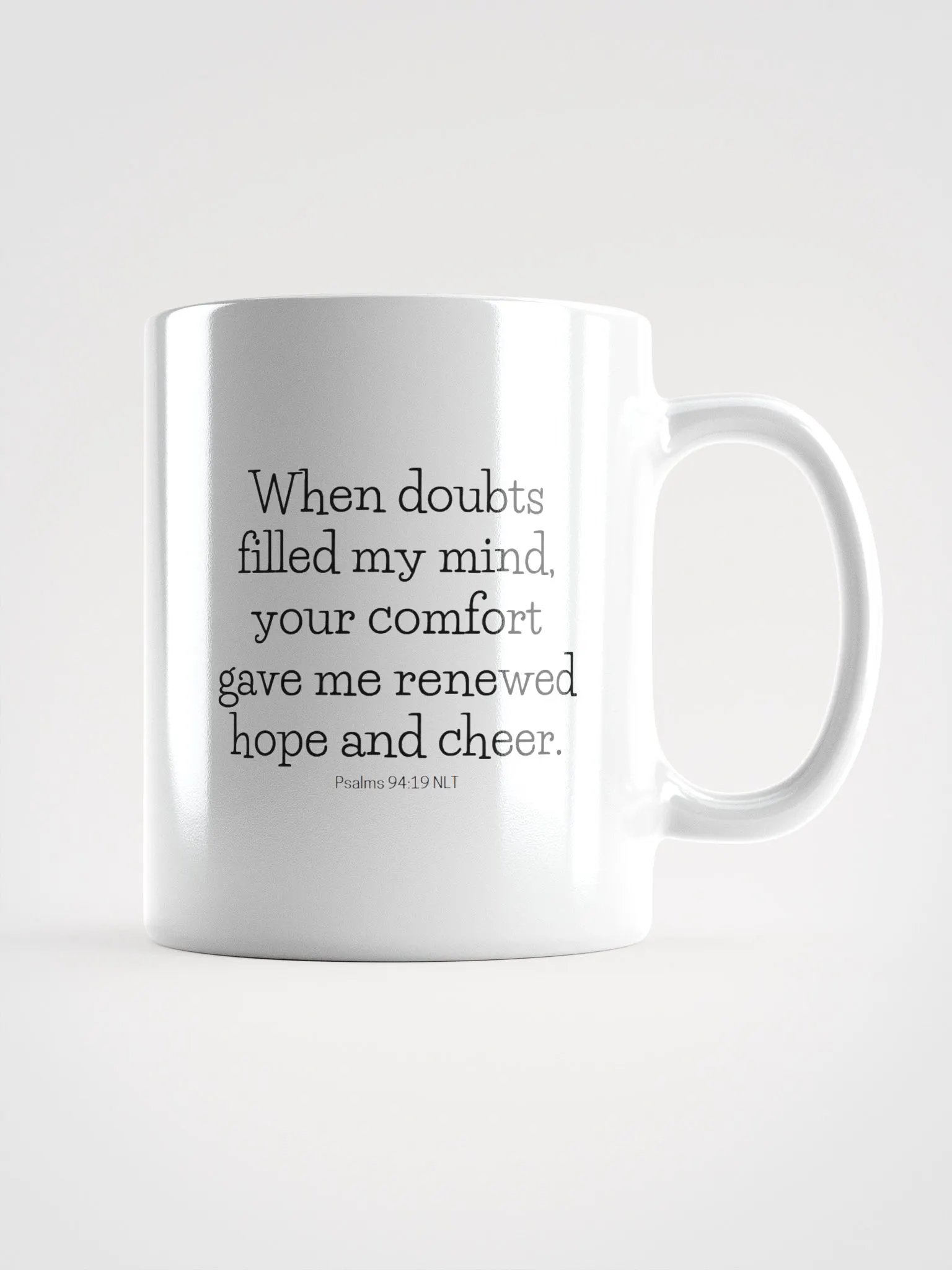 When Doubts Filled My Mind, Your Comfort Gave Me Renewed Hope And Cheer Psalms 94:19 NLT White Glossy Mug 11/15/20oz product image (1)