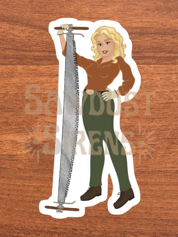 Crosscut Saw Blonde Dolly Pinup Sticker product image (1)