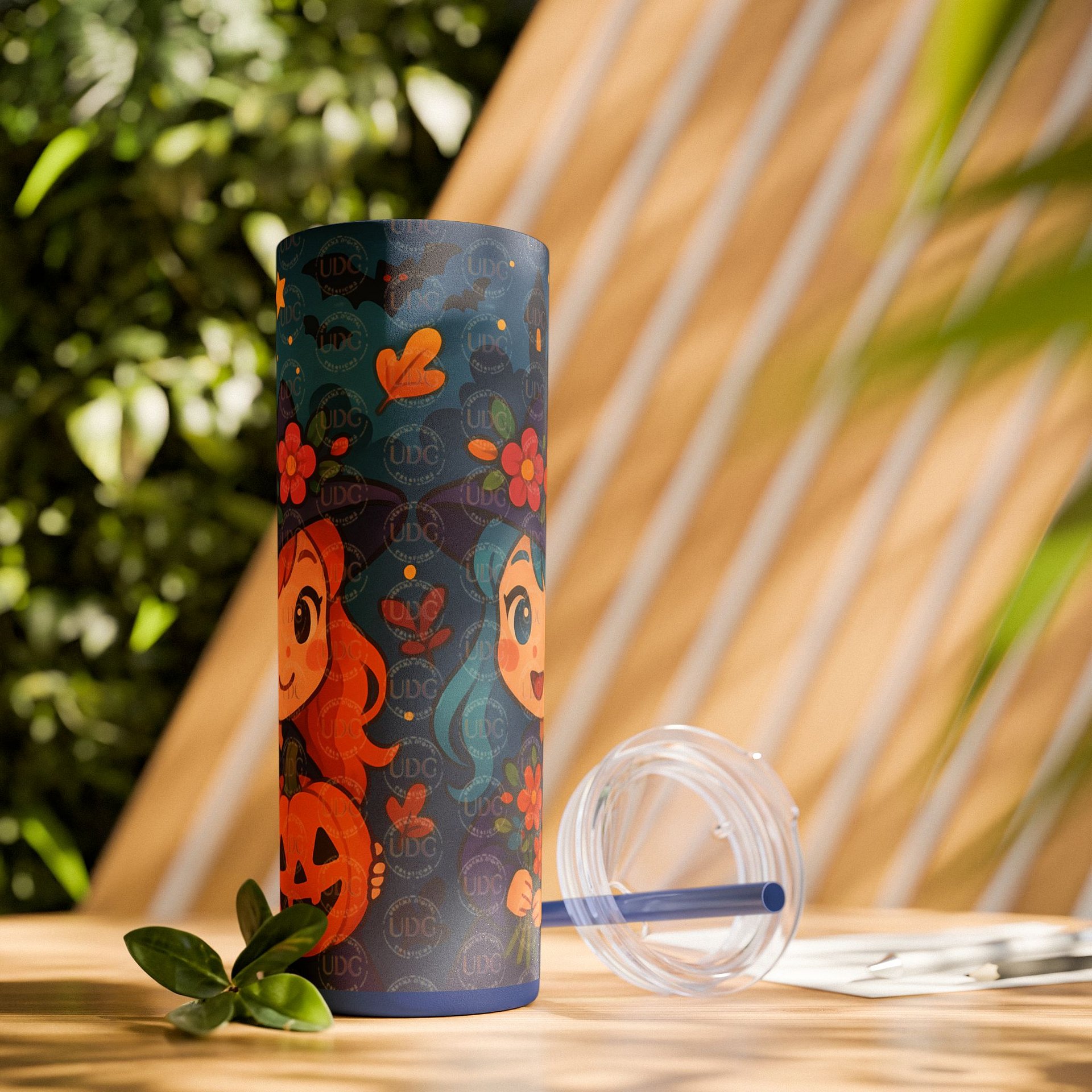 Cute Little Witches Halloween Tumbler Wrap PNG – Kawaii Fall Witch, Pumpkin, Ghost & Floral Hat Design for 20oz Skinny Tumblers product image (3)