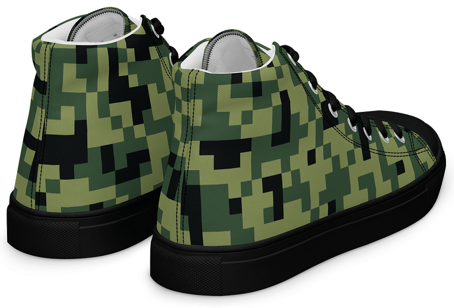 Military Green Camouflage Pixels Camo Pattern Men's High Top Canvas Shoes product image (5)