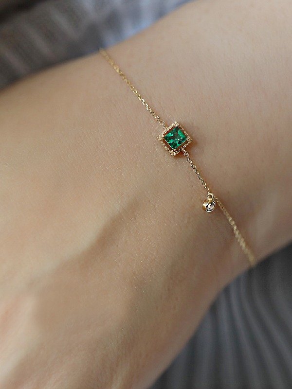 Square Green Gemstone Adjustable Bracelet | 18K Gold Plated product image (5)