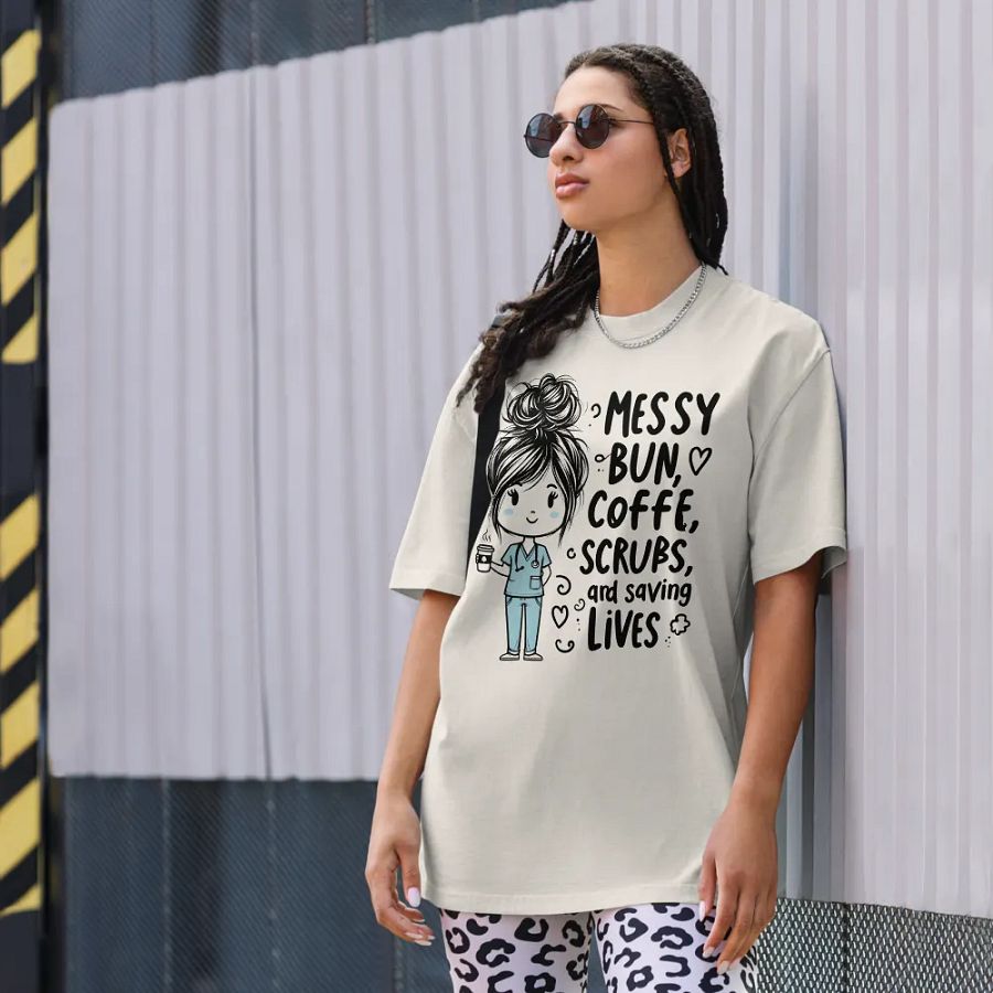 Messy Bun Coffee Scrubs Faded Tee product image (22)