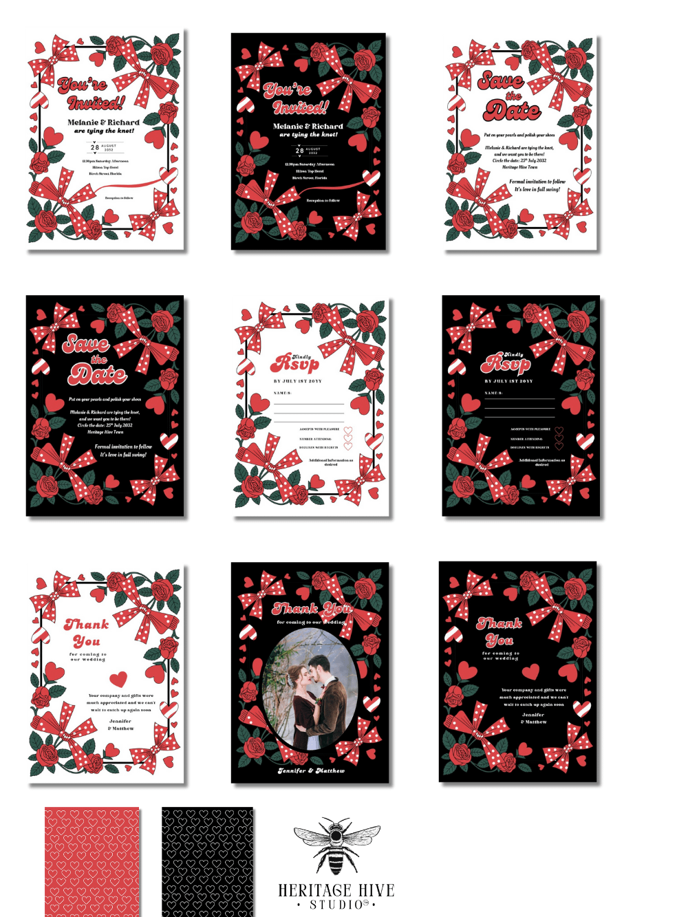 Editable Retro Wedding Invitations | Edit in Canva | Instant Download Template | Roackabilly Red Black Polka Dot Bows product image (2)