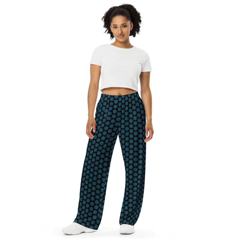 Blue Blossoms on a Black Night Background Wide-Leg Pants product image (1)