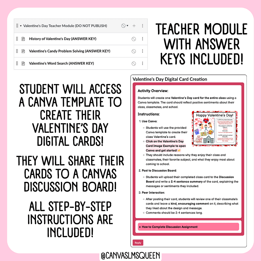 Canvas LMS - LESSON MODULE - Valentine's Day - 100% Customizable | Digital Resource product image (4)