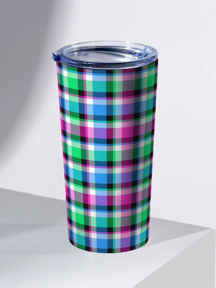 Magenta, Bright Green, & Blue Plaid Travel Tumbler product image (1)