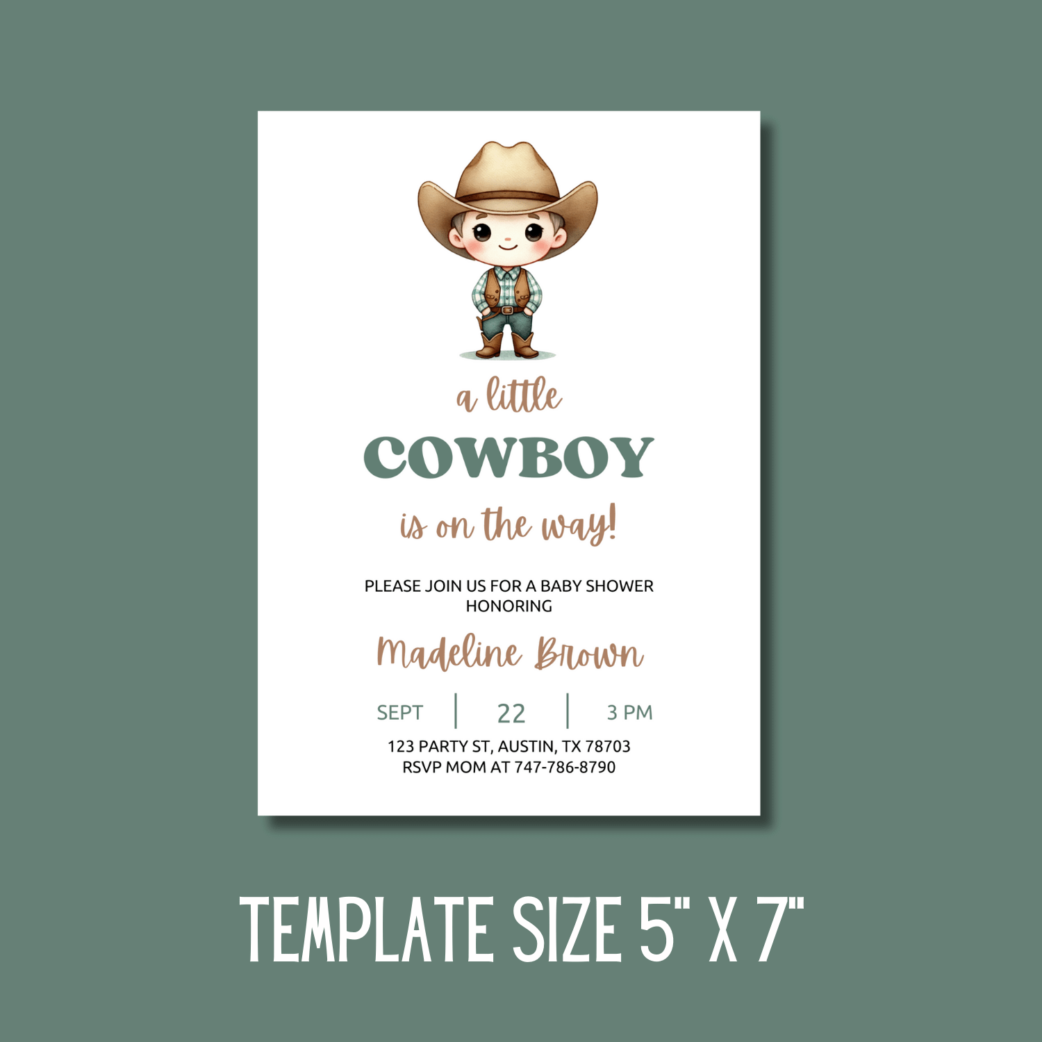 Little Cowboy Baby Shower Invitation Template – Canva Editable Cowboy Baby Invite product image (5)