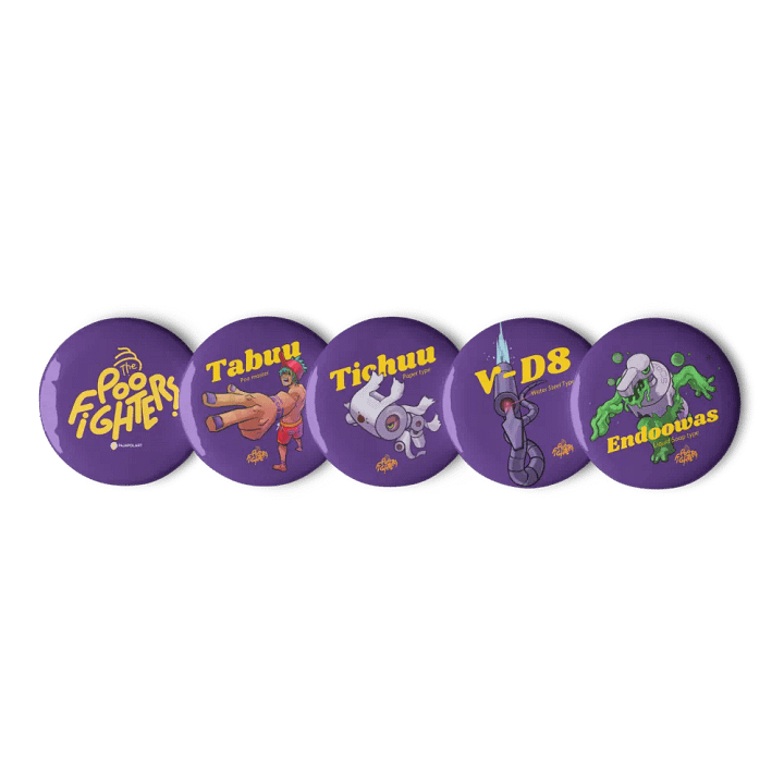 The Poo Fighters! Set of Pin Buttons (5 pieces) product image (1)