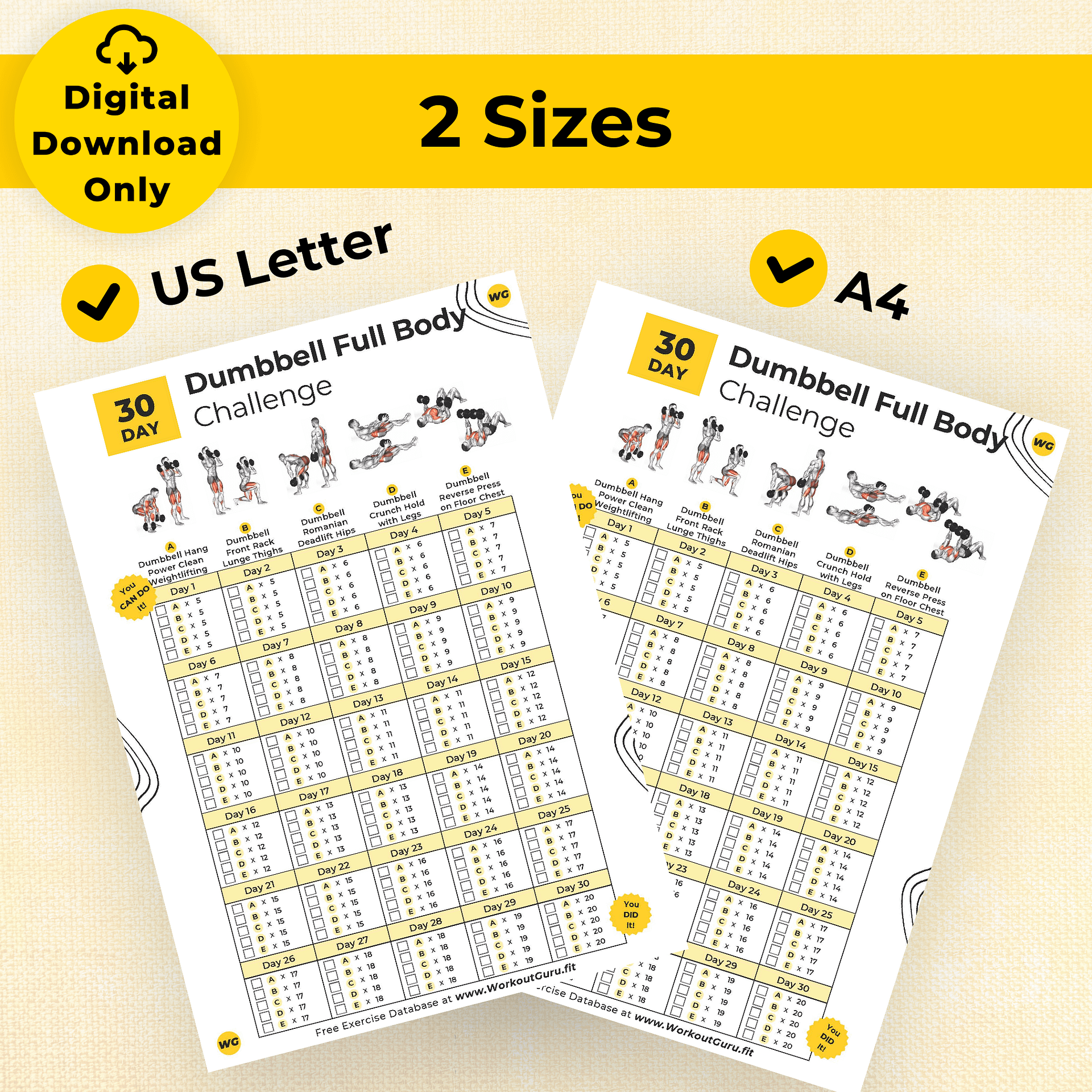 30 Day Dumbbell Full Body Challenge - Printable Workout Tracker product image (6)
