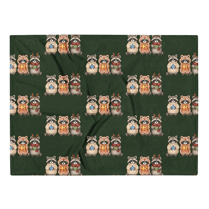 Cozy Green Fuzzy Throw Blanket – Christmas Raccoon Puzzle Design product image (2)