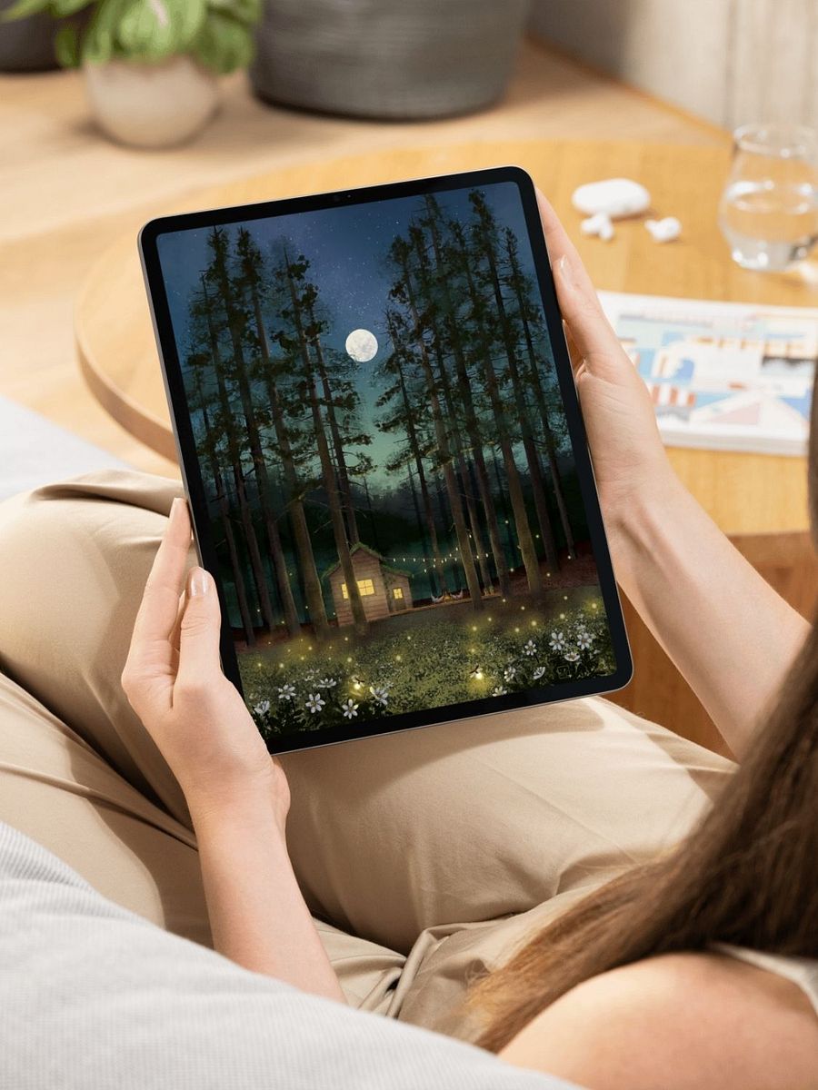 Cabin in the Woods Under a Full Moon Wallpaper and Animated Screensaver product image (2)