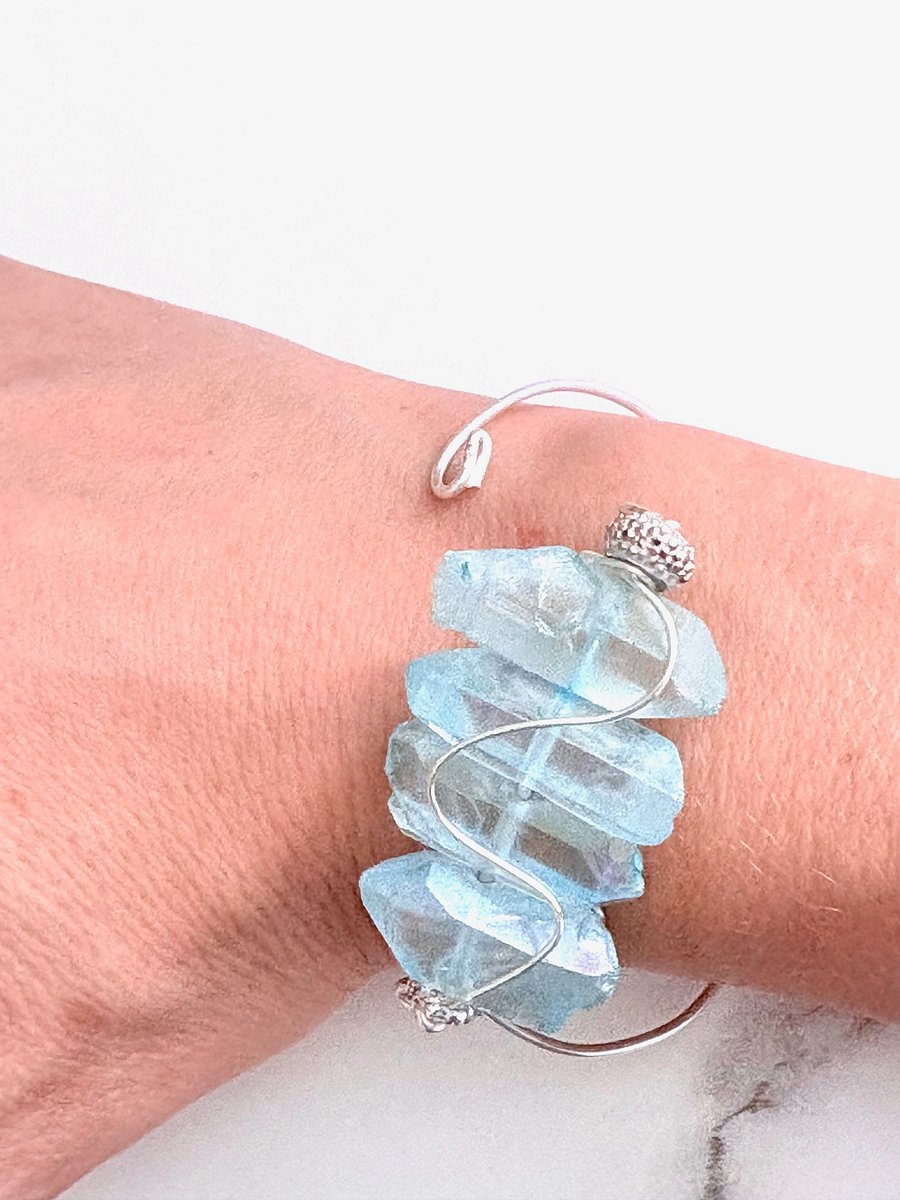 Handmade 7.5" Wire Wrapped Bracelet | Light Pink Crystals | Coastal Charm Jewelry by Monique Faella Designs™ | MFD-00196 product image (5)