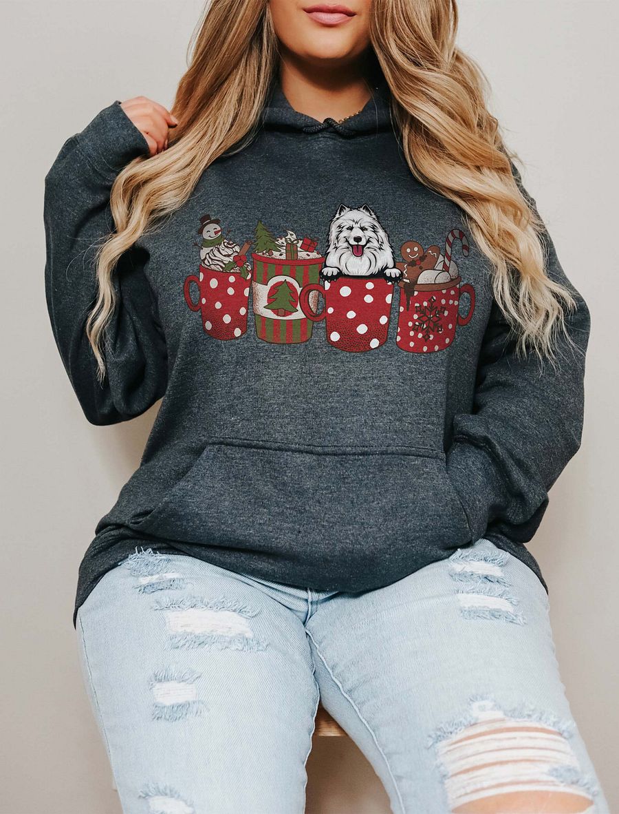 Cute Samoyed in a Christmas Cup Hooded Sweatshirt | Funny Christmas Pup in a Cup product image (1)