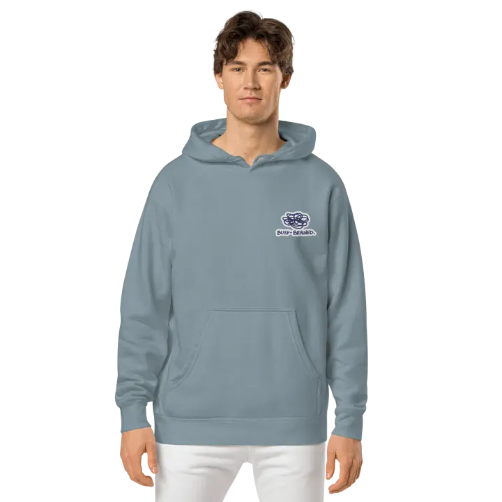 BUSY-BRAINED (L.C. navy bubble design) embroidered pigment hoodie product image (2)